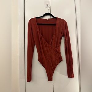 2/$40: Wishlist burnt orange snap flattering leotard long sleeve bodysuit